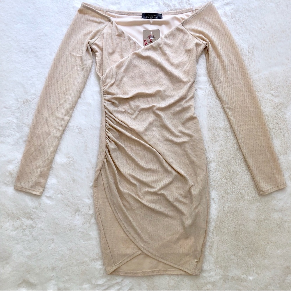 Boutique Nude Off-Shoulder Body-Con Mini Dress